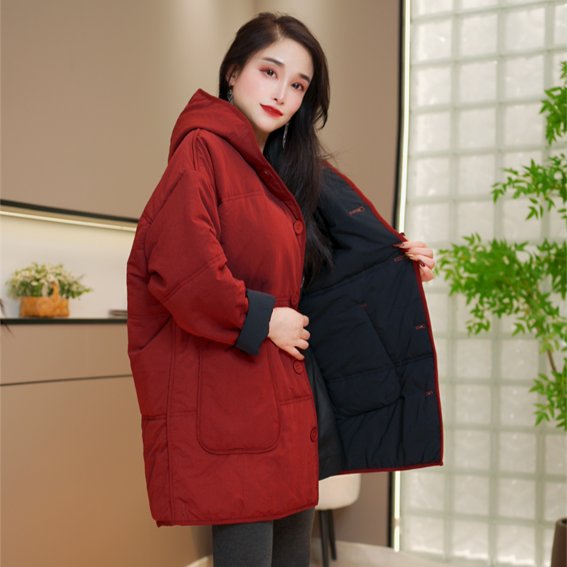 小暖炉2025冬季新款时尚休闲复古文艺连帽棉服女宽松加厚保暖棉衣