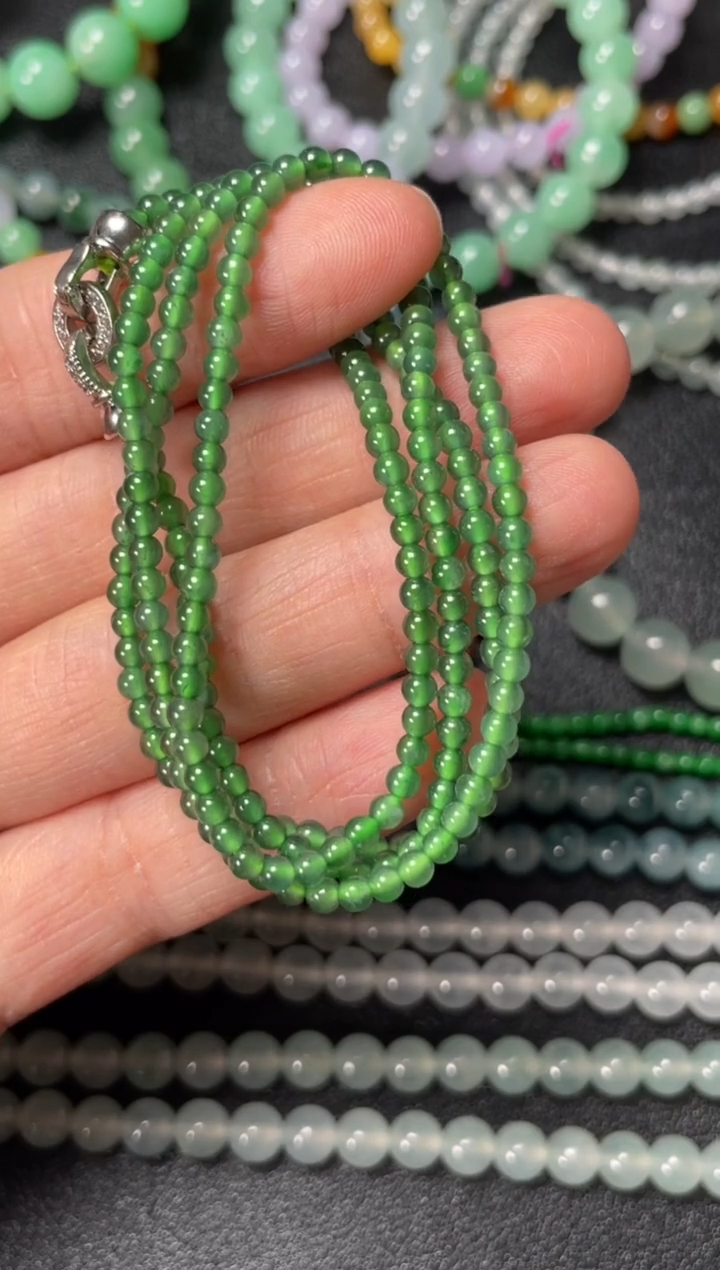【闪购商品】翡翠手串未镶嵌危地马拉翡翠珠子手串约3 80%完美度