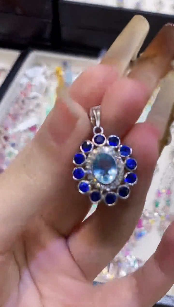 银S925镶嵌吊坠(不含链)海蓝宝石楚楚珠宝中古甄选不退换