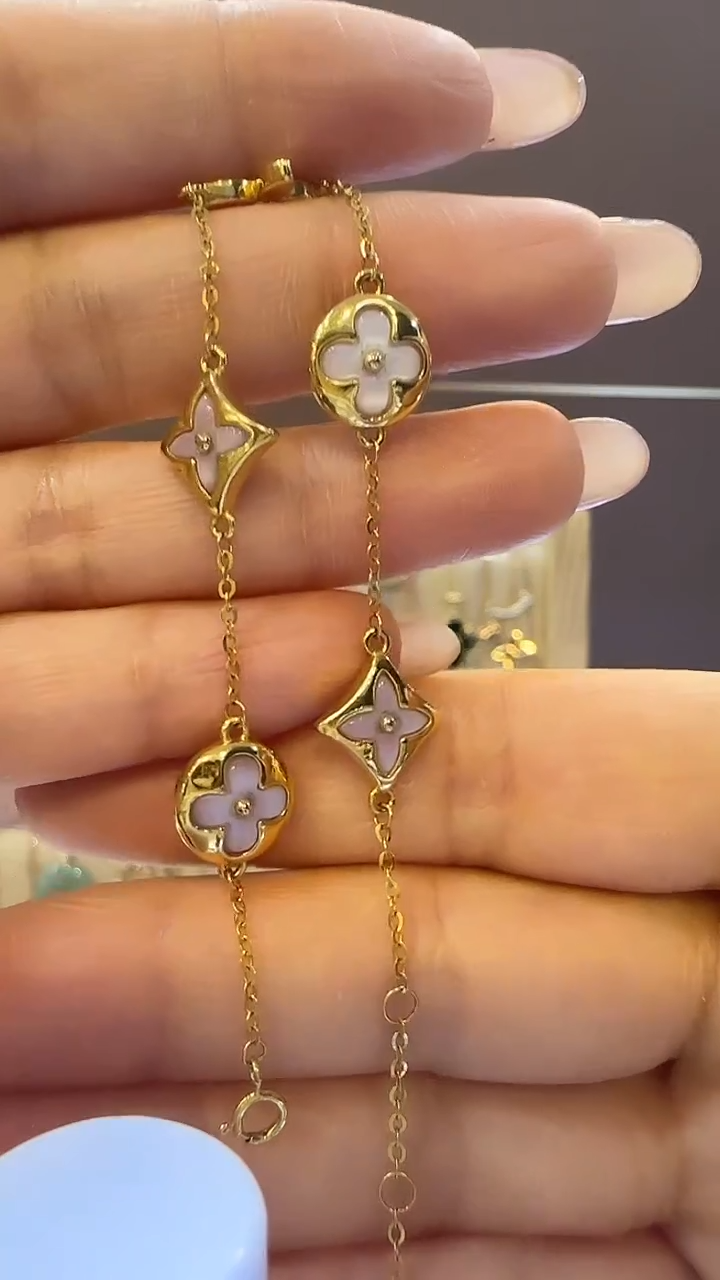 手链贝壳（贝母）18K金镶嵌手链