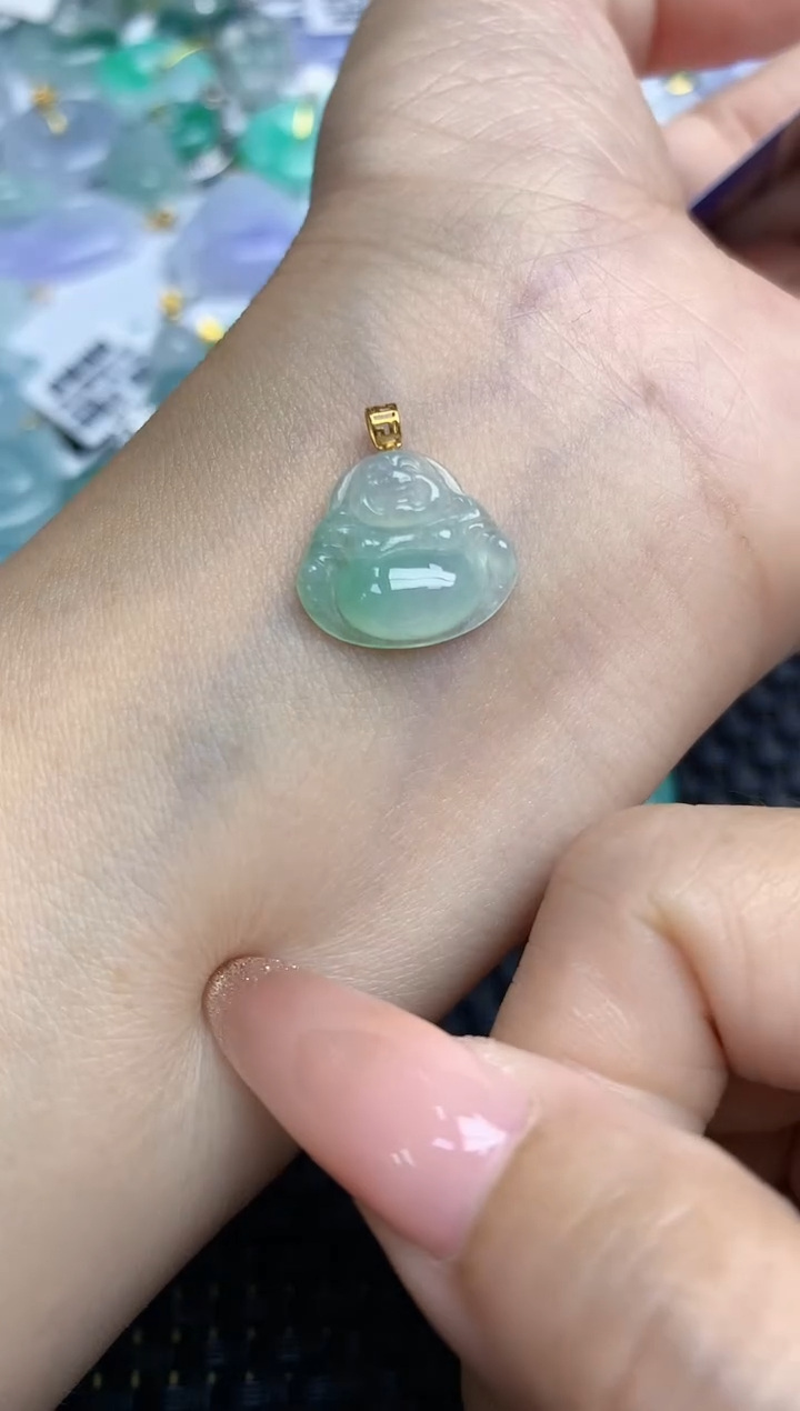 颈饰18K金镶嵌翡翠天然缅甸A货翡翠百元以上9元证书费自理