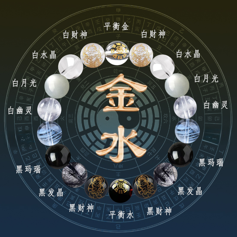 五行手链补缺喜用金水金土水木火土火木五行平衡手串男女水晶手串