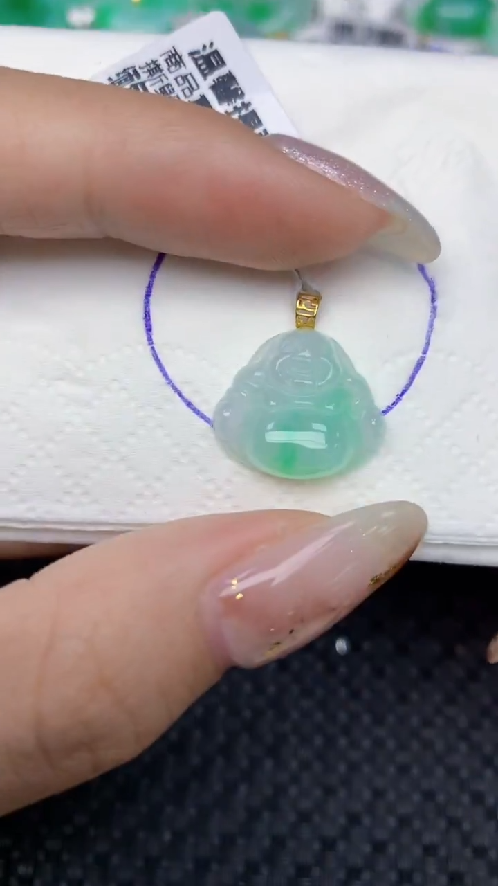 颈饰18K金镶嵌翡翠天然缅甸翡翠a货百元以上9元证书费自理