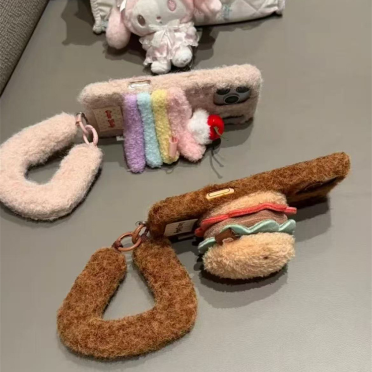 ins创意毛绒汉堡蛋糕造型适用iPhone17pro手机壳16promax手提15女