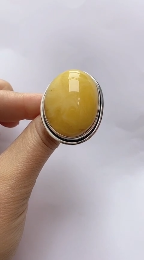 【闪购商品】琥珀裸石银S925镶嵌蜜蜡戒指