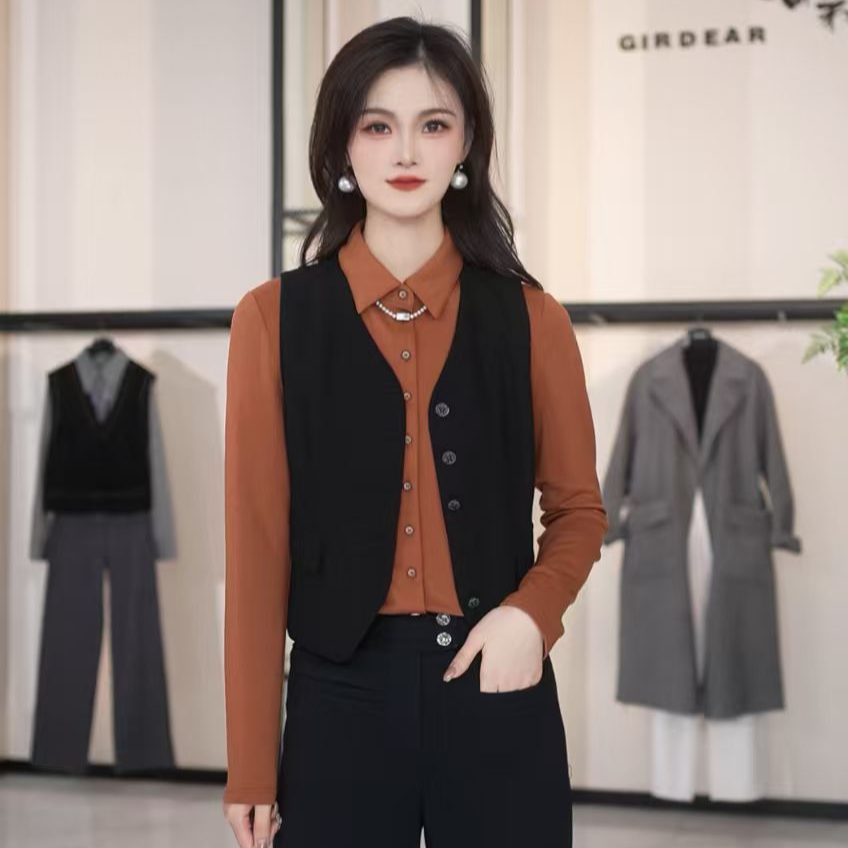 GIRDEAR/哥弟新款显瘦黑色修身造型黑色马甲1400572-4234311-001