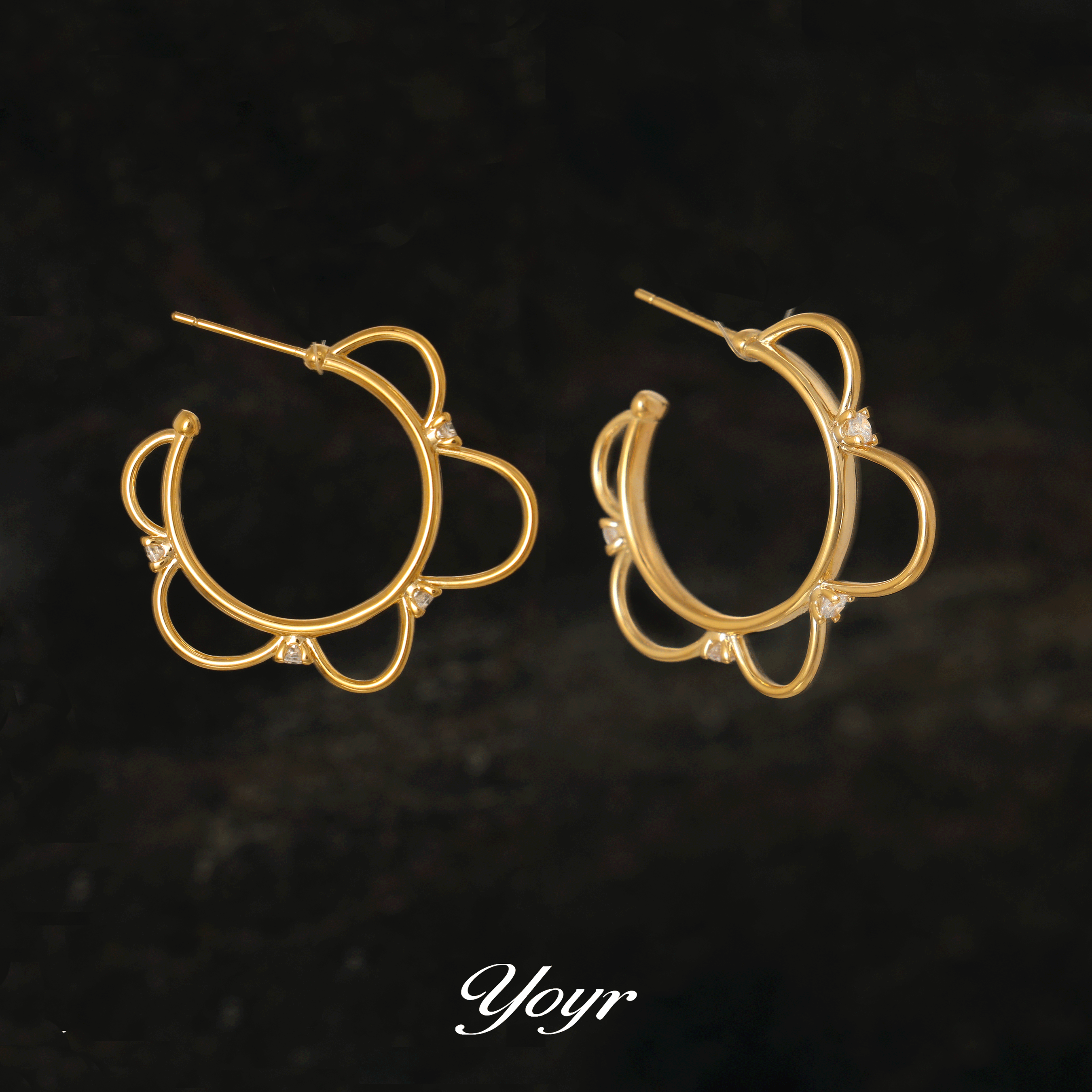 YOYR 黄铜耳饰 镂空锆钻花朵耳圈轻奢百搭简约素款精致圈圈耳环