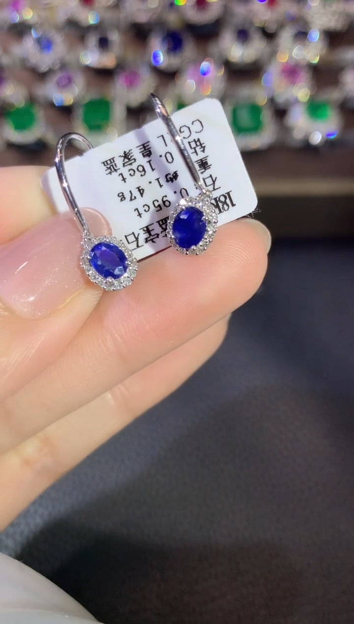 【闪购商品】蓝宝石耳饰18K金镶嵌D81
