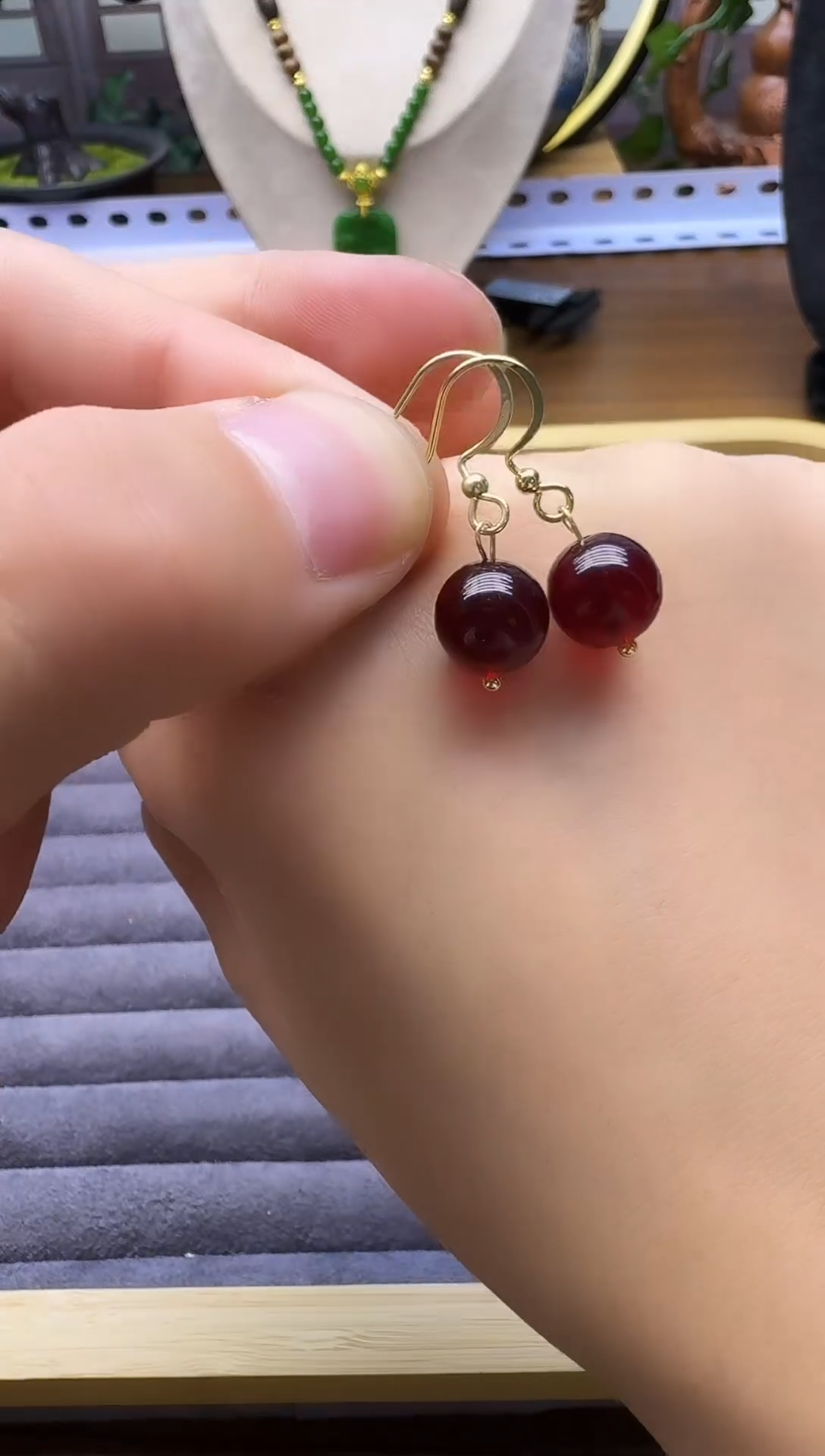 血珀14K金镶嵌耳饰E29      