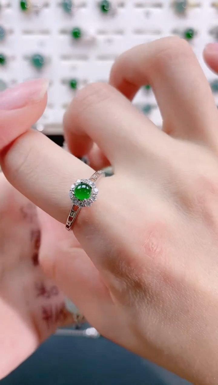 【闪购商品】翡翠戒指银S925镶嵌天然翡翠