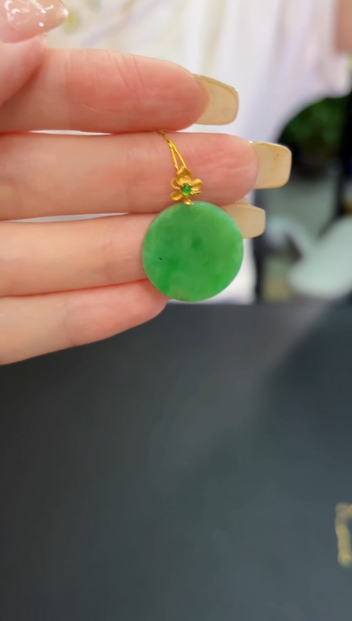 翡翠18K金镶嵌颈饰 缅料A货/支持复检/一件