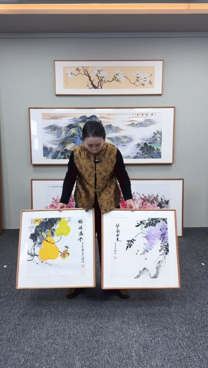 书法（一对）葫芦60*60+紫藤花60*60