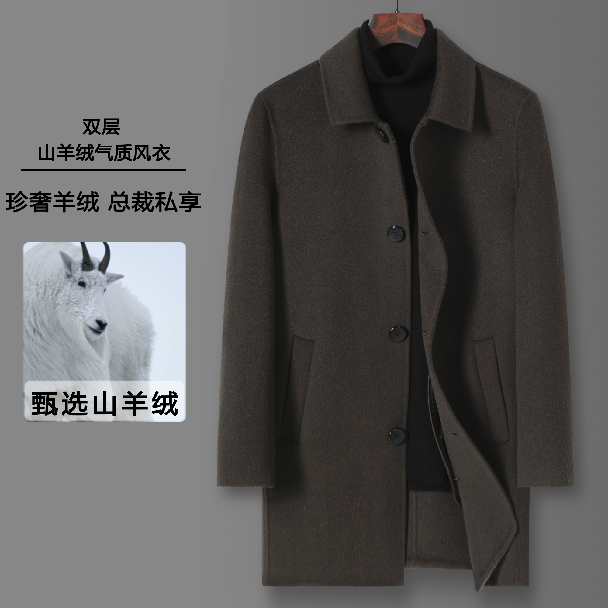 【（中长）羊绒款-鹅绒大衣】双层羊绒中长双面呢大衣秋冬可拆卸内胆