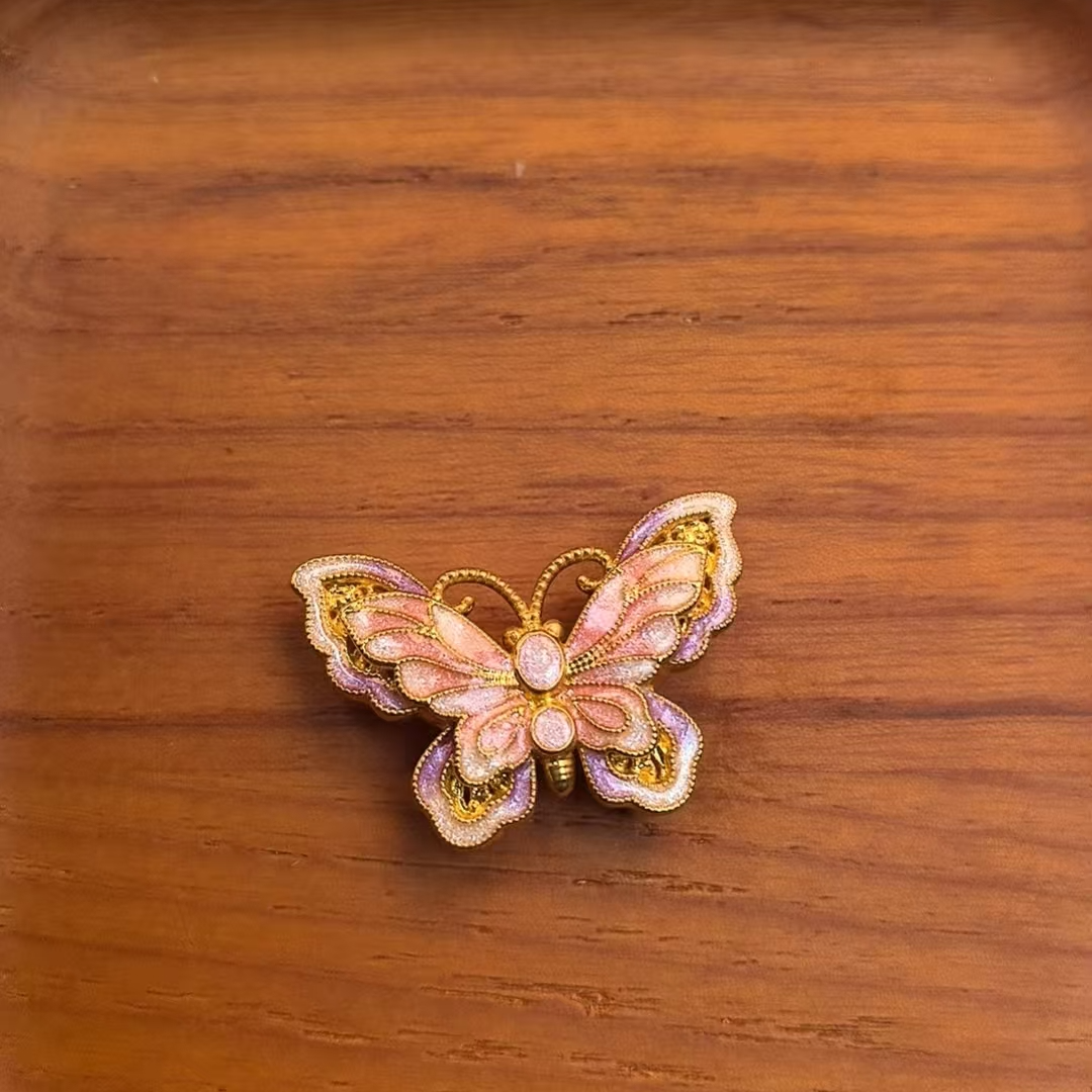 足金999 珐琅彩花蝶精美小配件