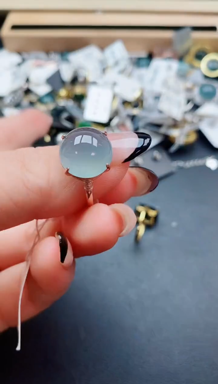 翡翠戒指银S925镶嵌08500