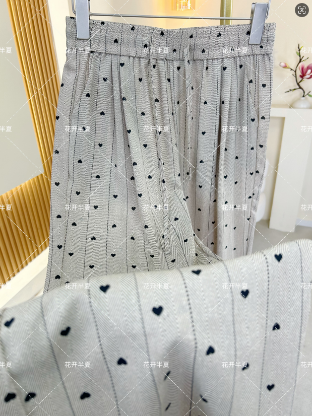 2025夏季新款 竹节丝条纹爱心9分直筒凉凉裤