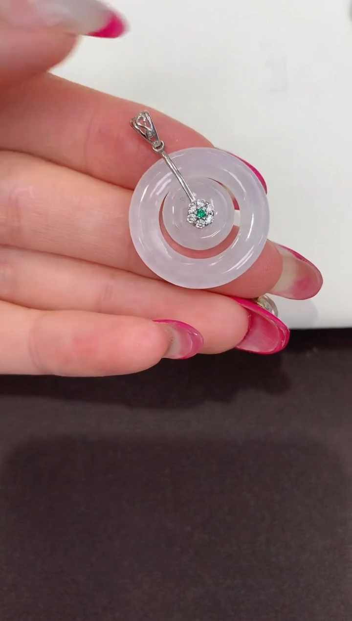 颈饰银S925镶嵌翡翠 天然缅甸A货翡翠