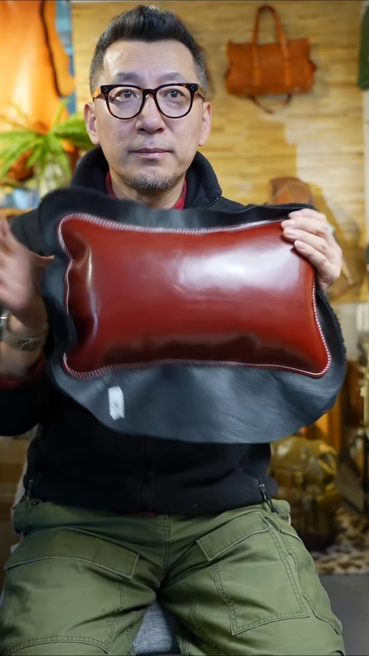 羊毛配牛皮真皮靠垫8号