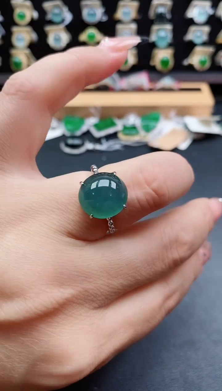 银S925镶嵌戒指翡翠1