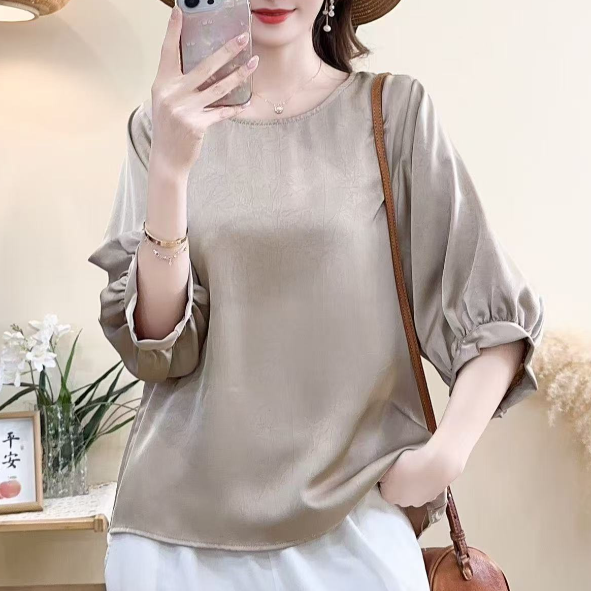 7054新款春夏简约休闲百搭显瘦纯色T恤上衣QZ