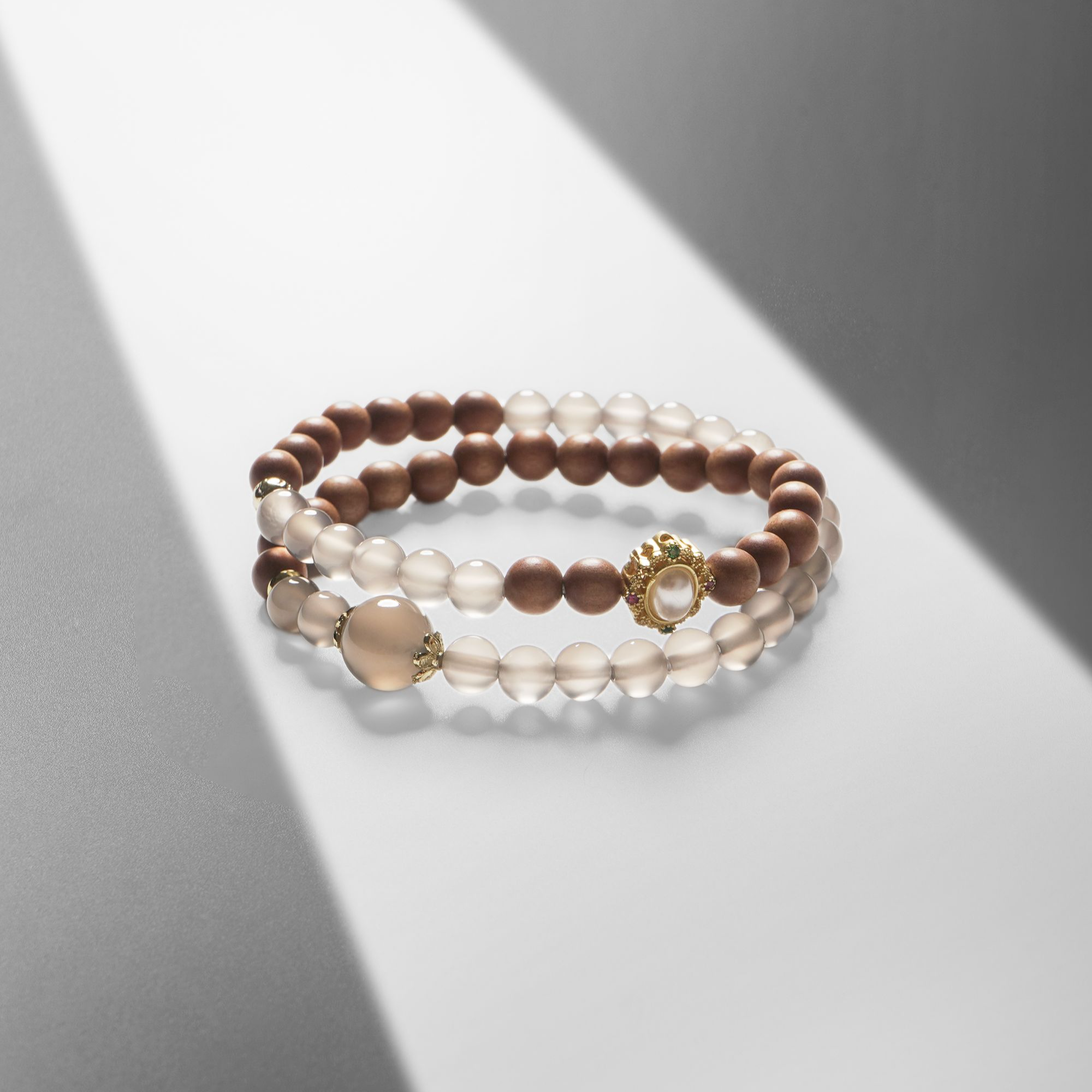 【烟灰紫双圈】檀木手串 新中式檀木手串 原创玛瑙实木手串