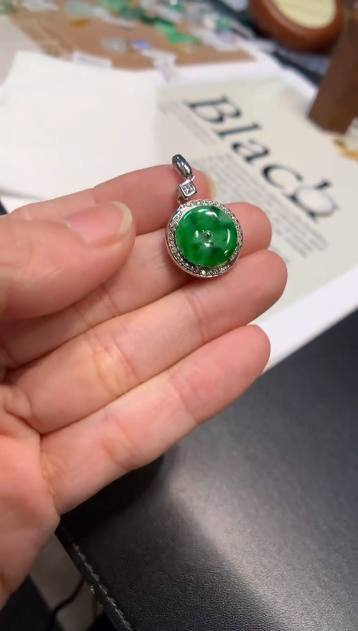 颈饰银S925镶嵌翡翠平安扣 多样性发一件