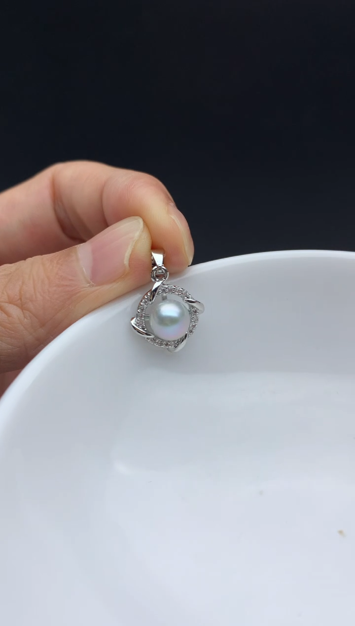 未镶嵌ff海水珍珠akoya灰珠吊坠（赠链）7~8mm