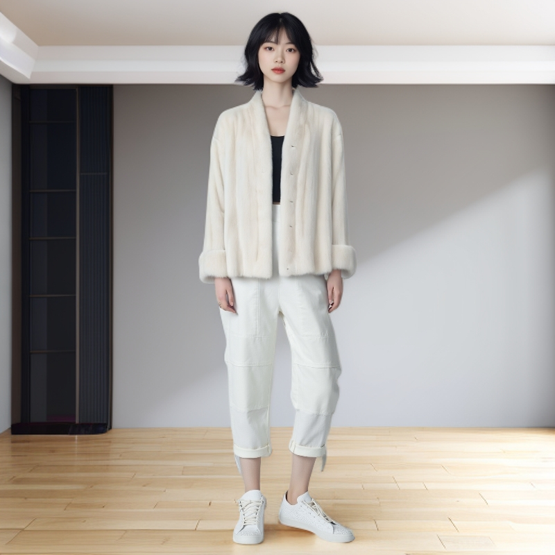 【CHENLU】晨露机开全抽分刀V领皮草外套女款爆款2025新款