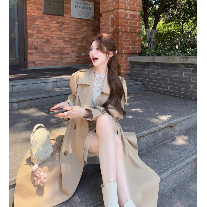 秋季新款2025气质小个子时尚中长款风衣外套女韩版显瘦宽松大衣