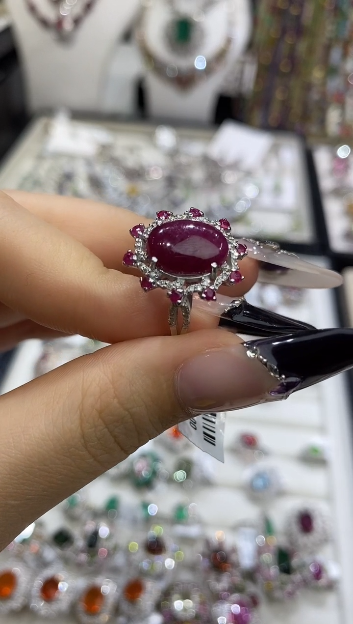 银S925镶嵌戒指定制红宝石楚楚珠宝中古甄选不退换