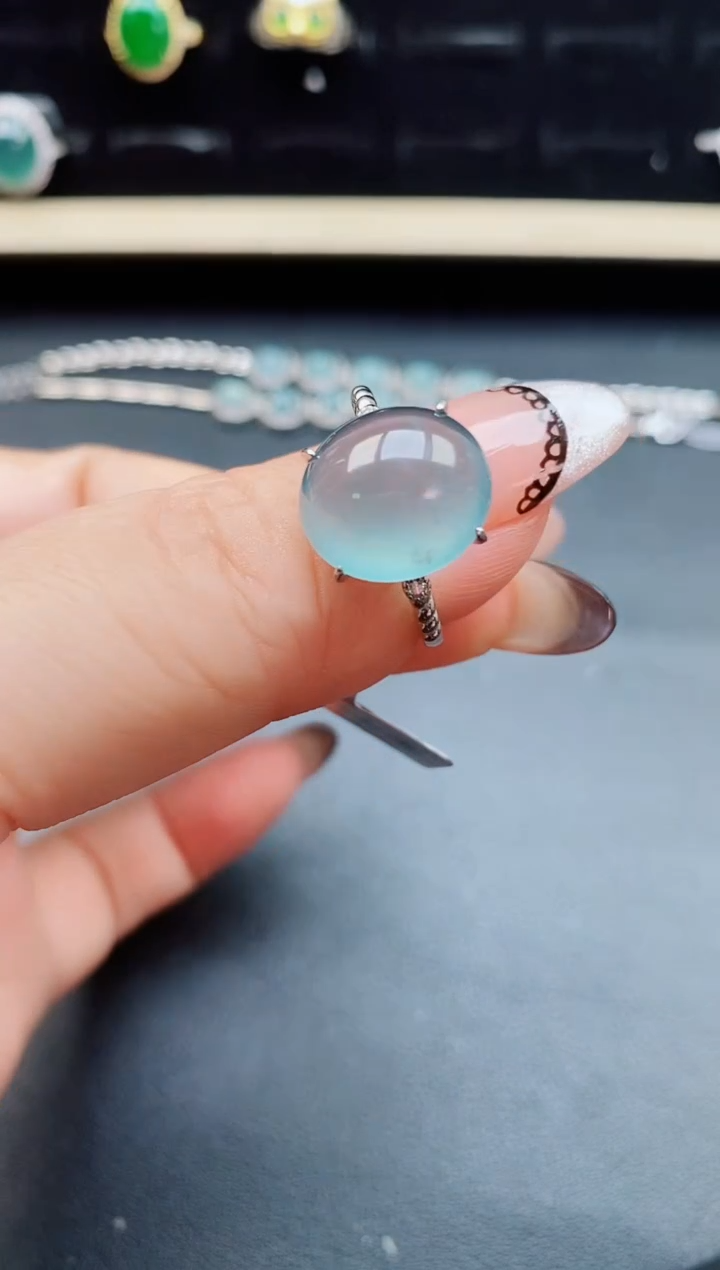 翡翠戒指银S925镶嵌50086