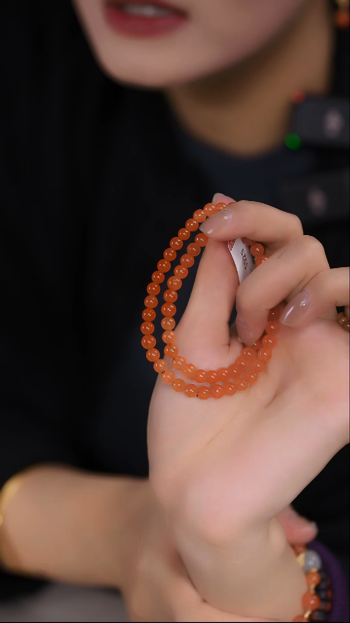 【闪购商品】南红玛瑙手链银S925镀金镶嵌南红双圈05小珠子