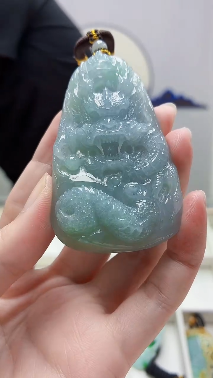 未镶嵌定制翡翠5060zm-毛货挂件83龙牌