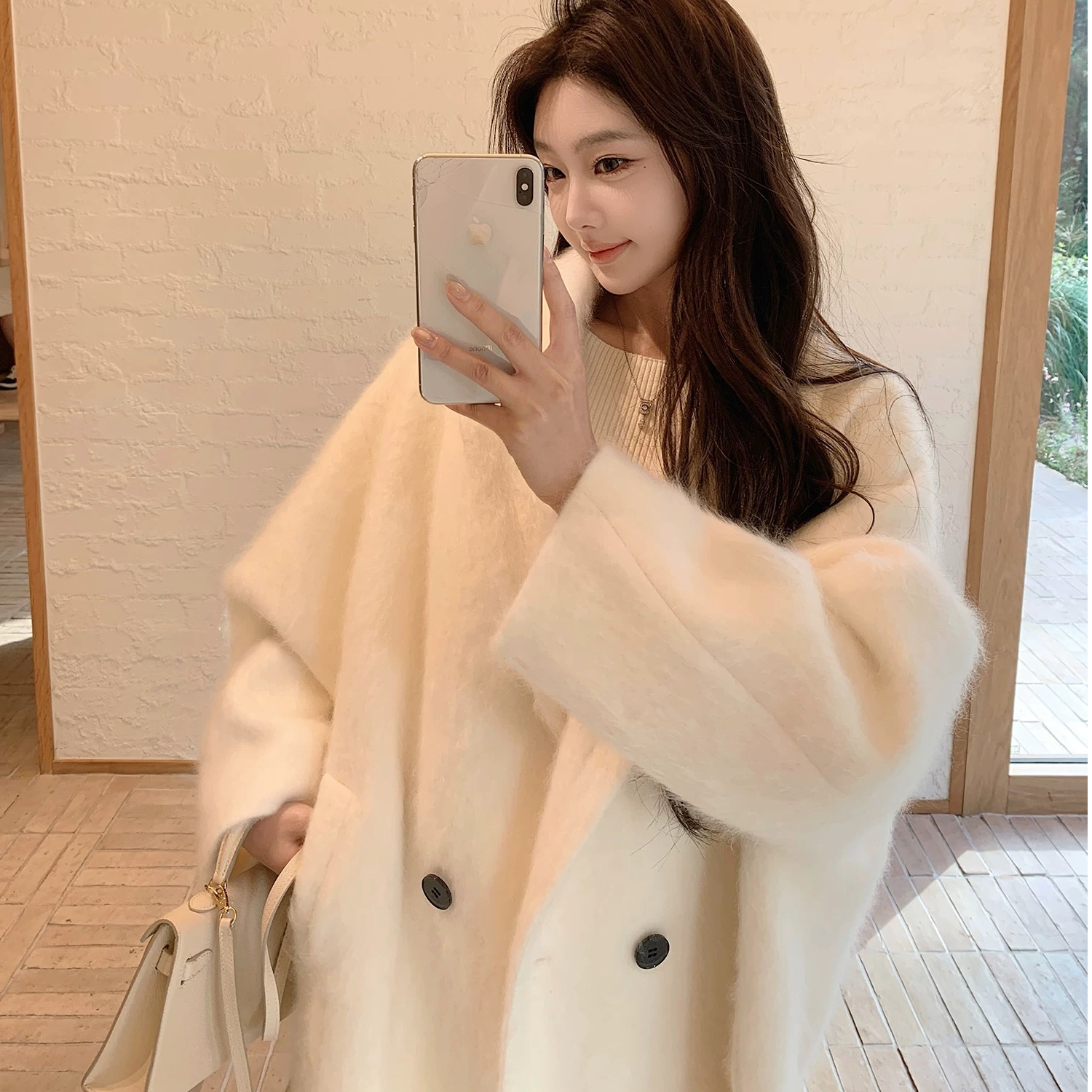 【羊绒夫人】羊绒羊毛明星同款冬季新款拉毛长款加厚宽松大衣515