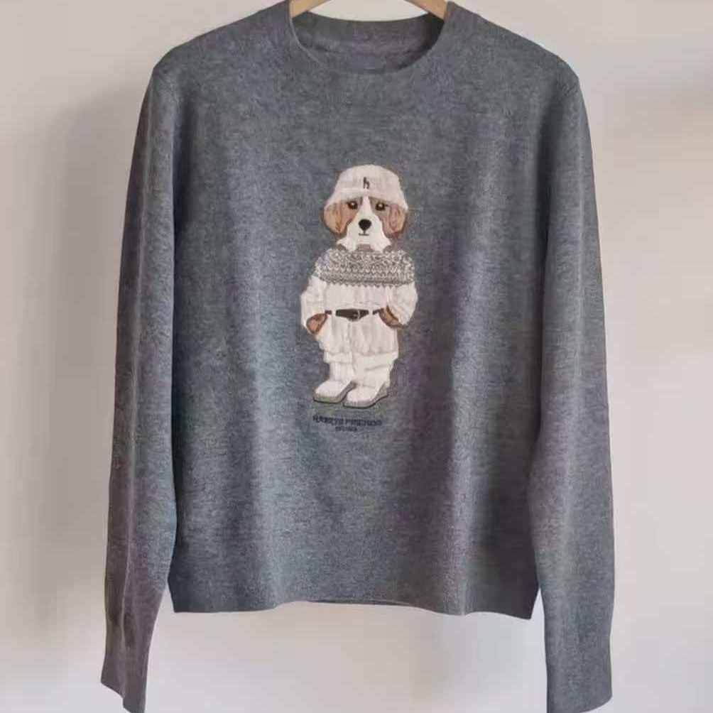 哈家秋冬圆领羊毛针织衫毛衣时尚百搭印花