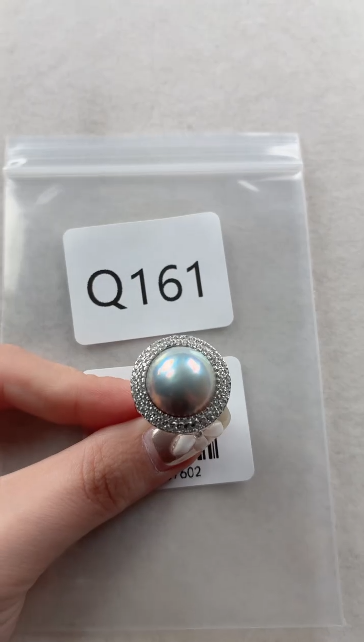 银S925镶嵌戒指拼合珍珠（马贝珠）Q161