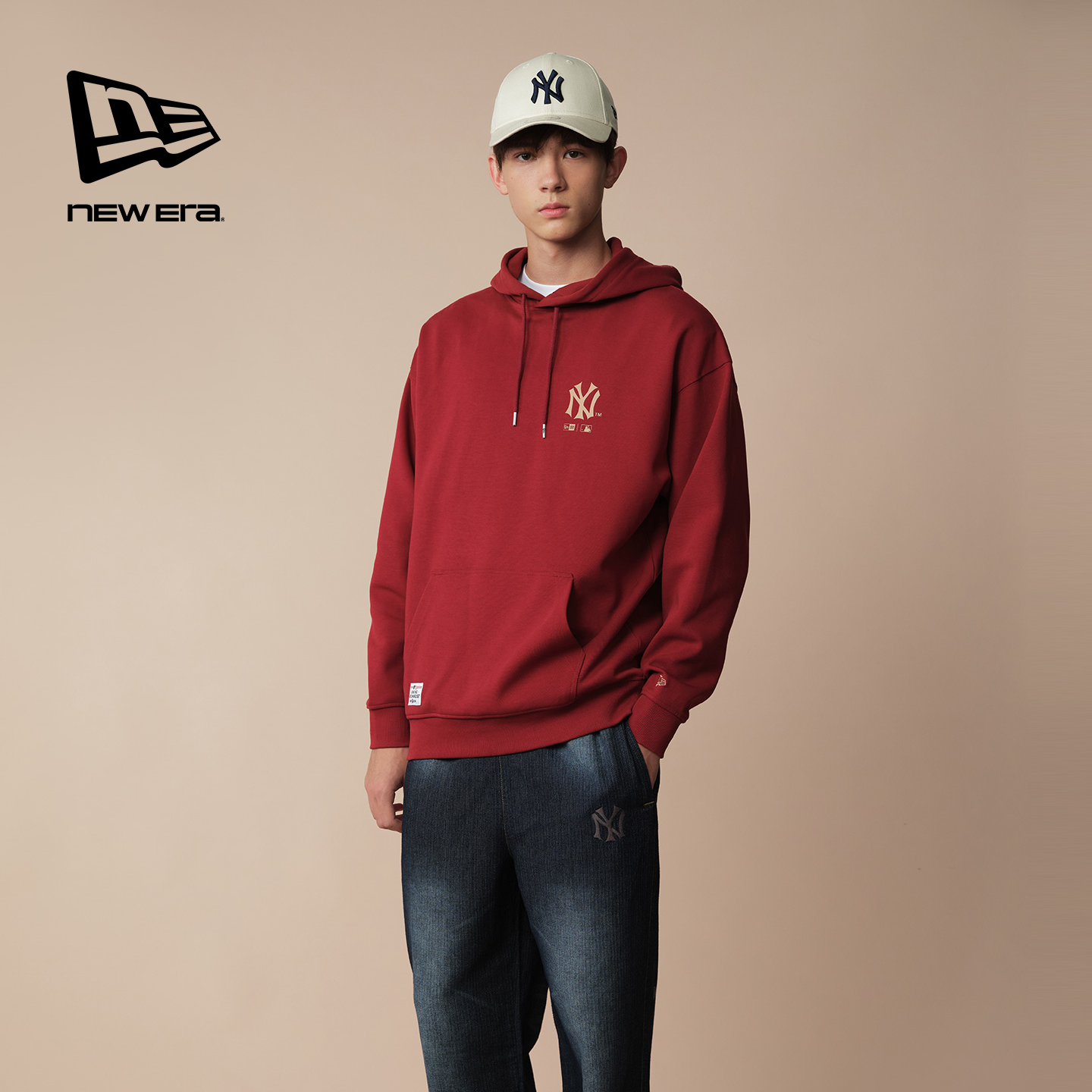 New Era x MLB纽亦华2025秋季连帽卫衣运动棒球印花美式潮服男女