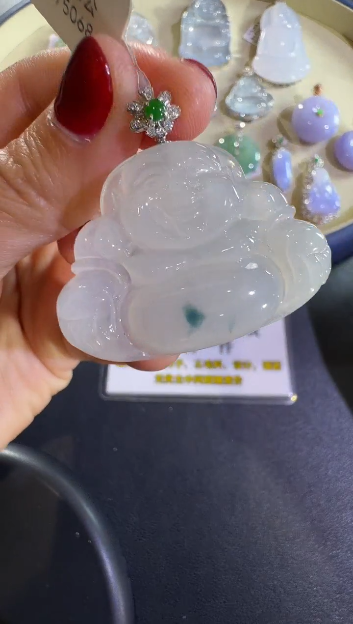 吊坠(不含链)18K金镶嵌翡翠【源头工厂】钻石镶嵌