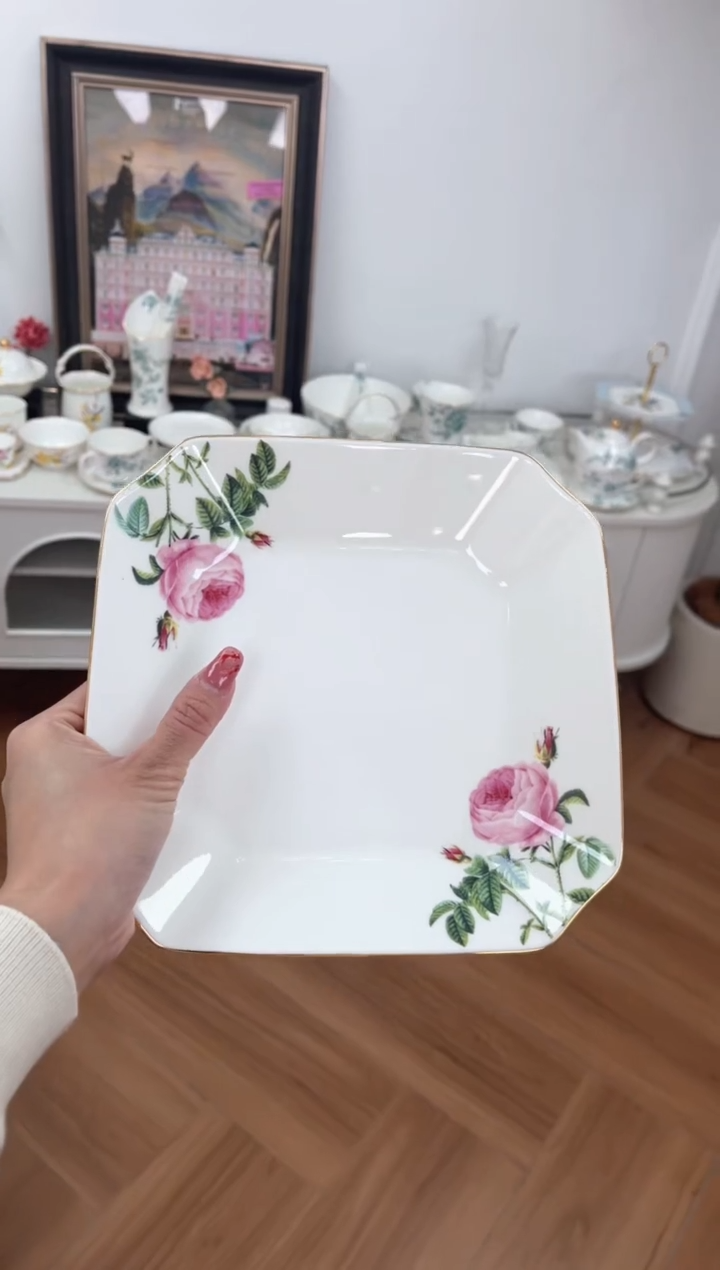 【闪购商品】碗玫瑰高骨骨瓷2个方盘