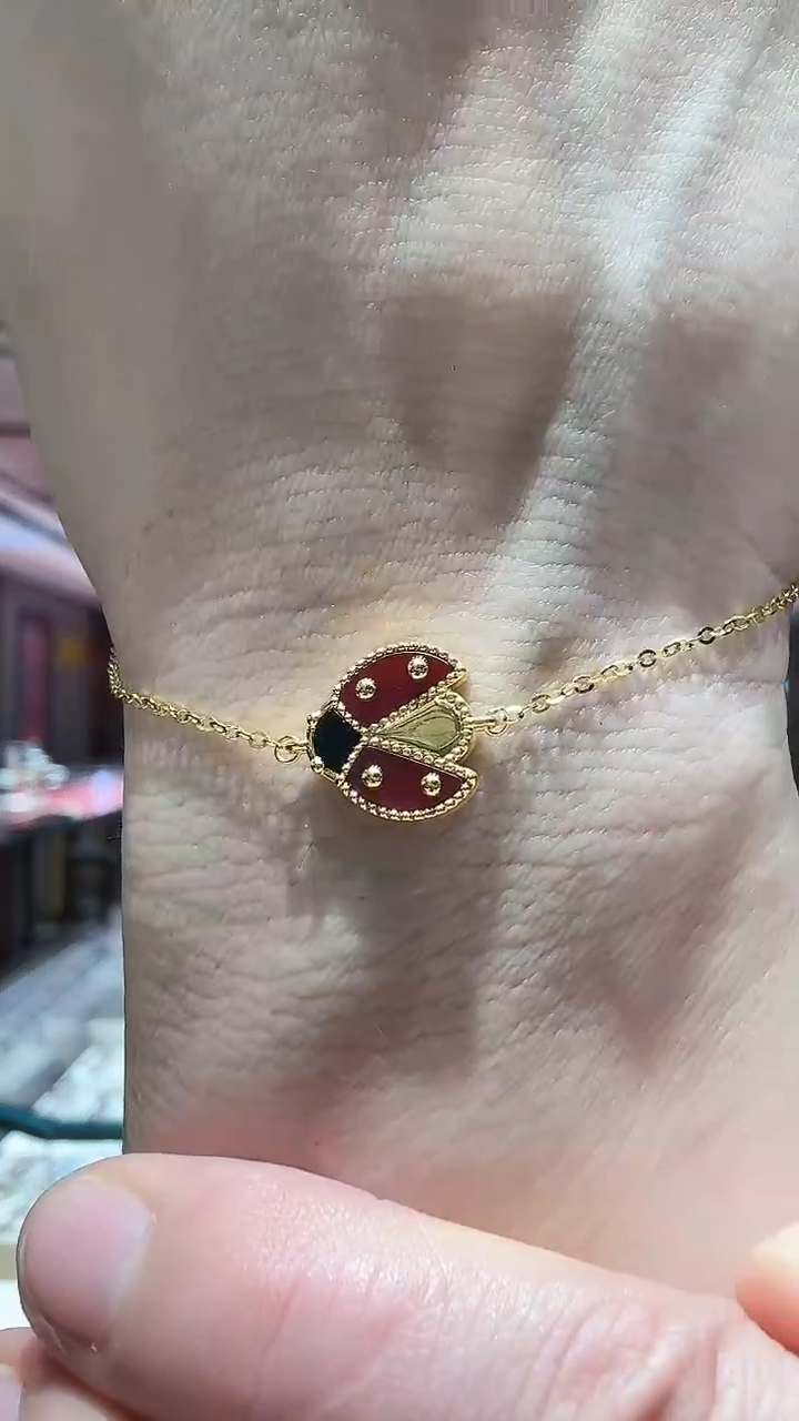18K金镶嵌手链玛瑙/玉髓瓢虫手链