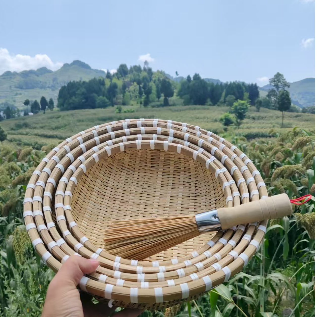 手工青皮竹编收纳篮五件套家用防水篮子
