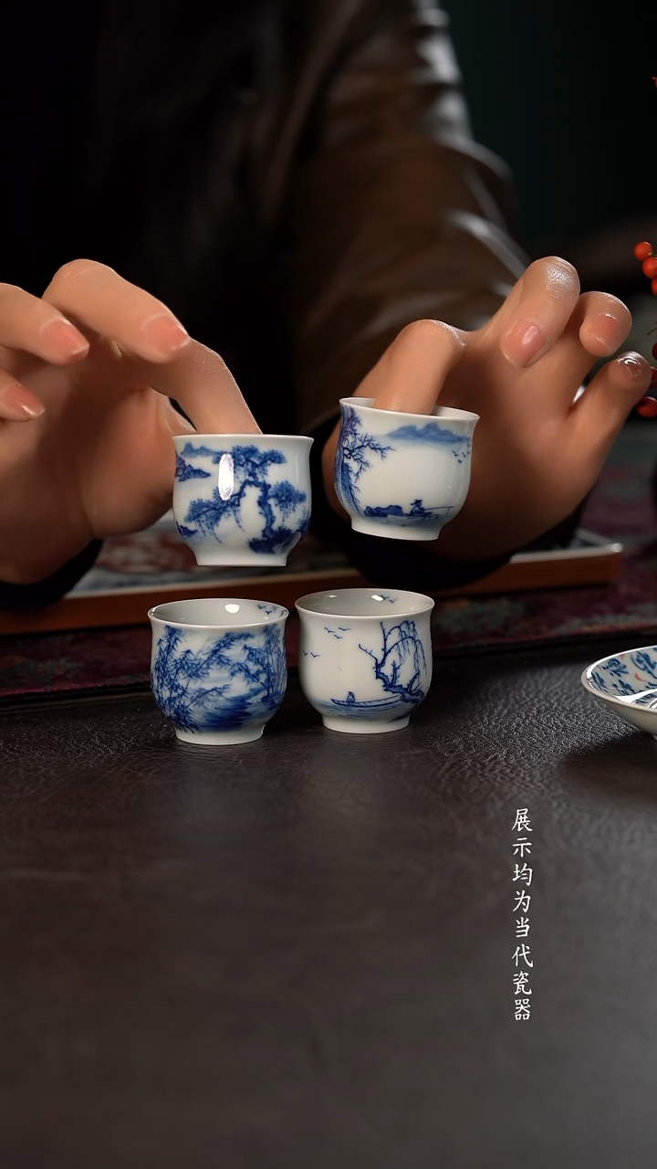 40c 厚力煊期云山水小玉兰杯 春夏秋冬四只