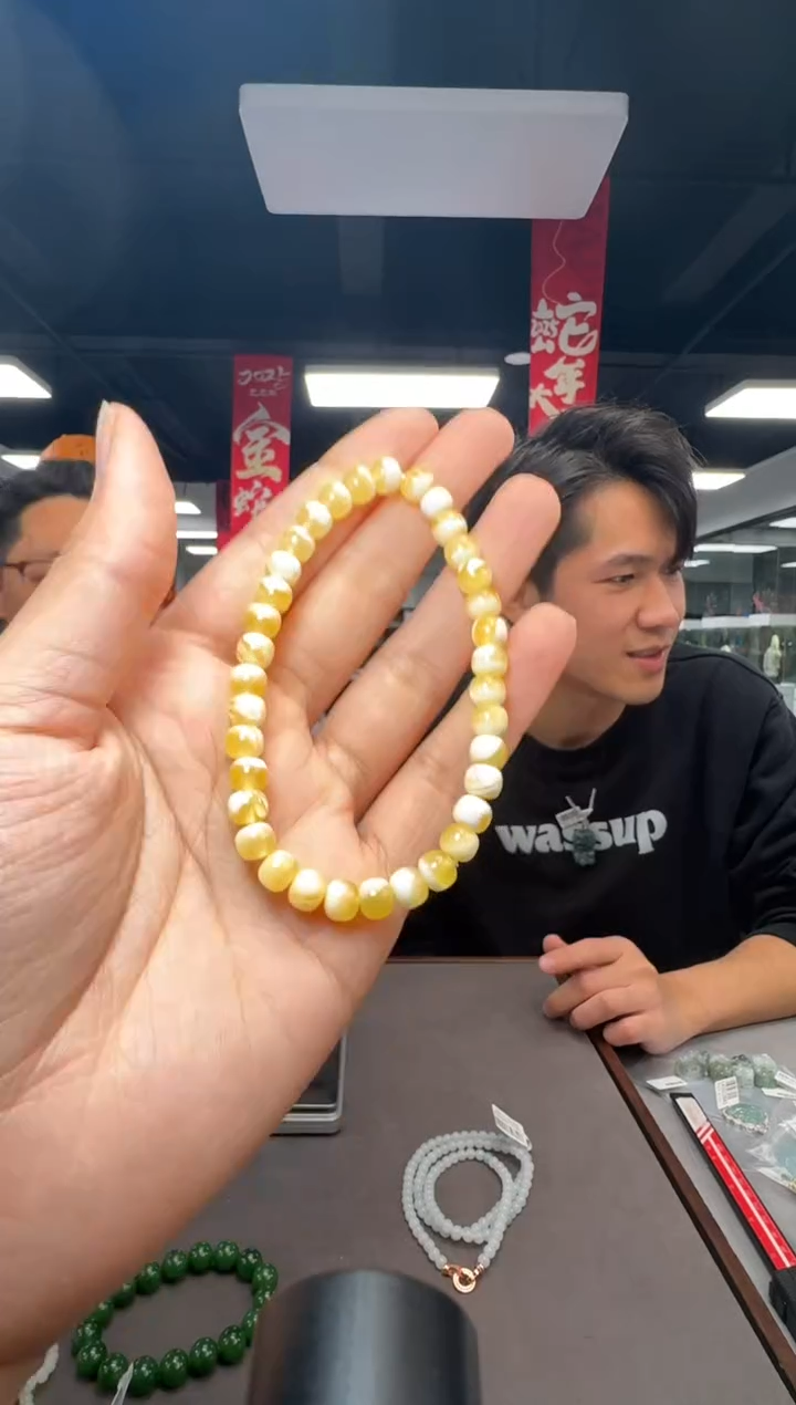 【闪购商品】琥珀手串未镶嵌鸡油黄白花蜜蜡老型单圈手串