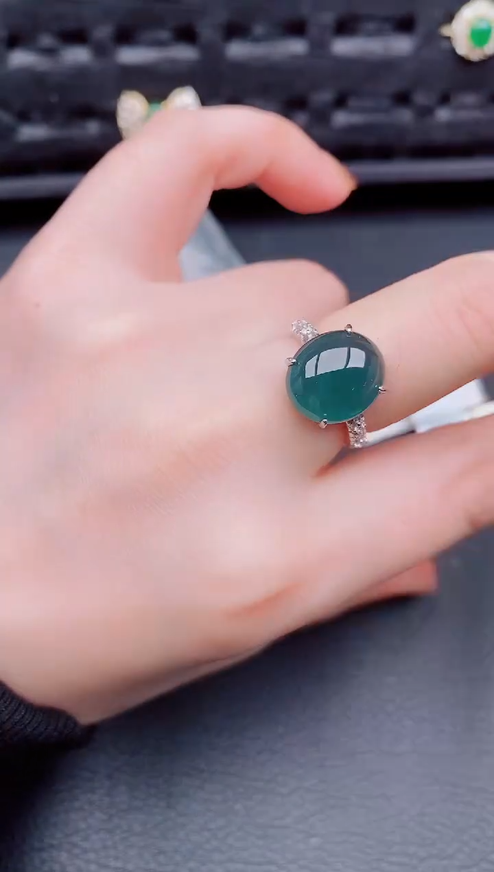 【闪购商品】翡翠戒指银S925镶嵌天然a货翡翠622