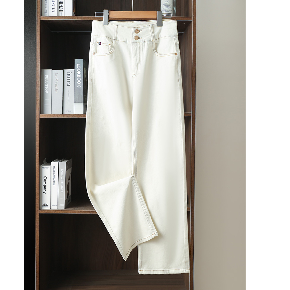 FDOA 福利款 高腰同款 米白双扣 TM 弹力 牛仔直筒裤C006