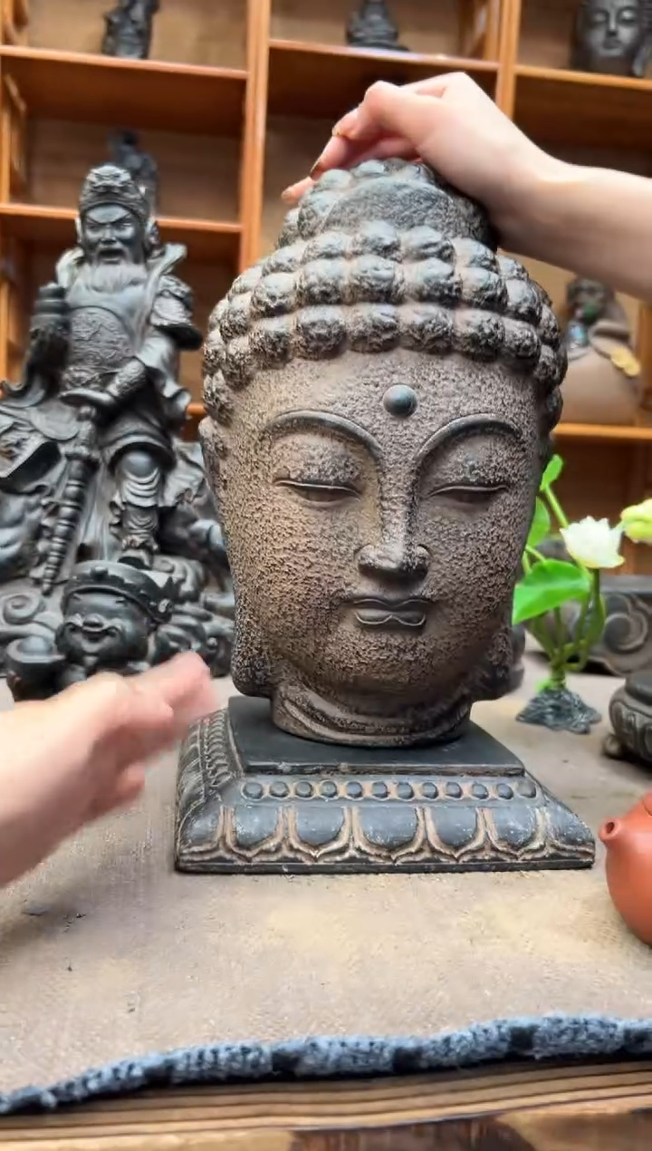 陶土大佛首+莲花底座