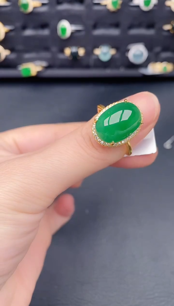 银S925镶嵌戒指翡翠天然a货翡翠260