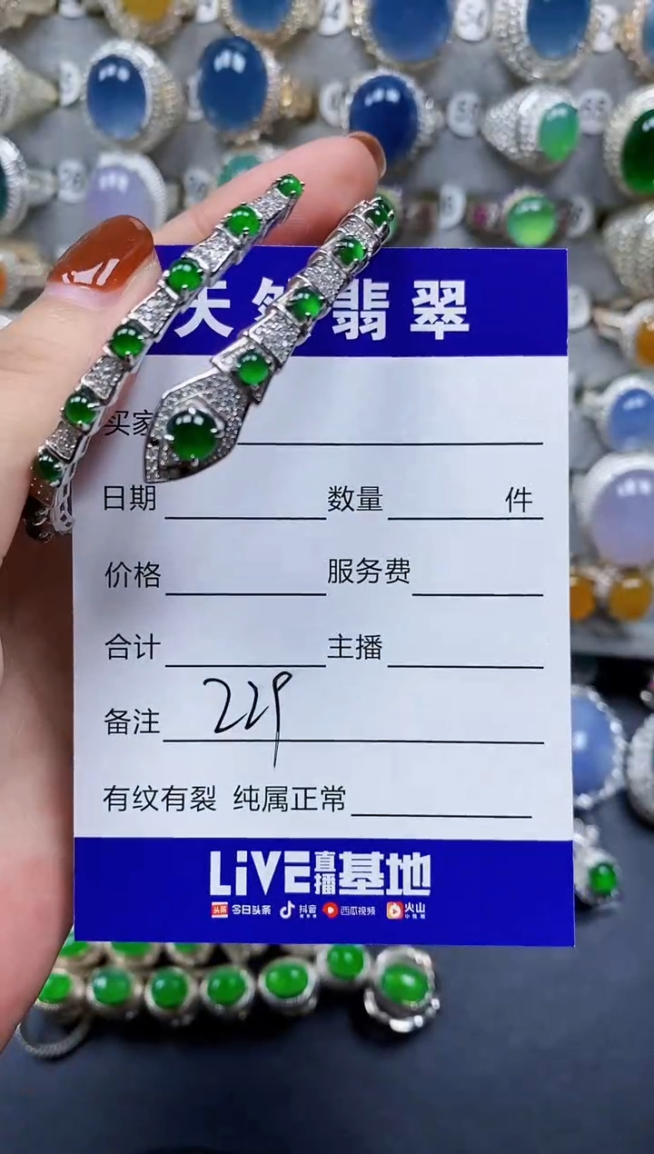 翡翠手镯银S925镶嵌229