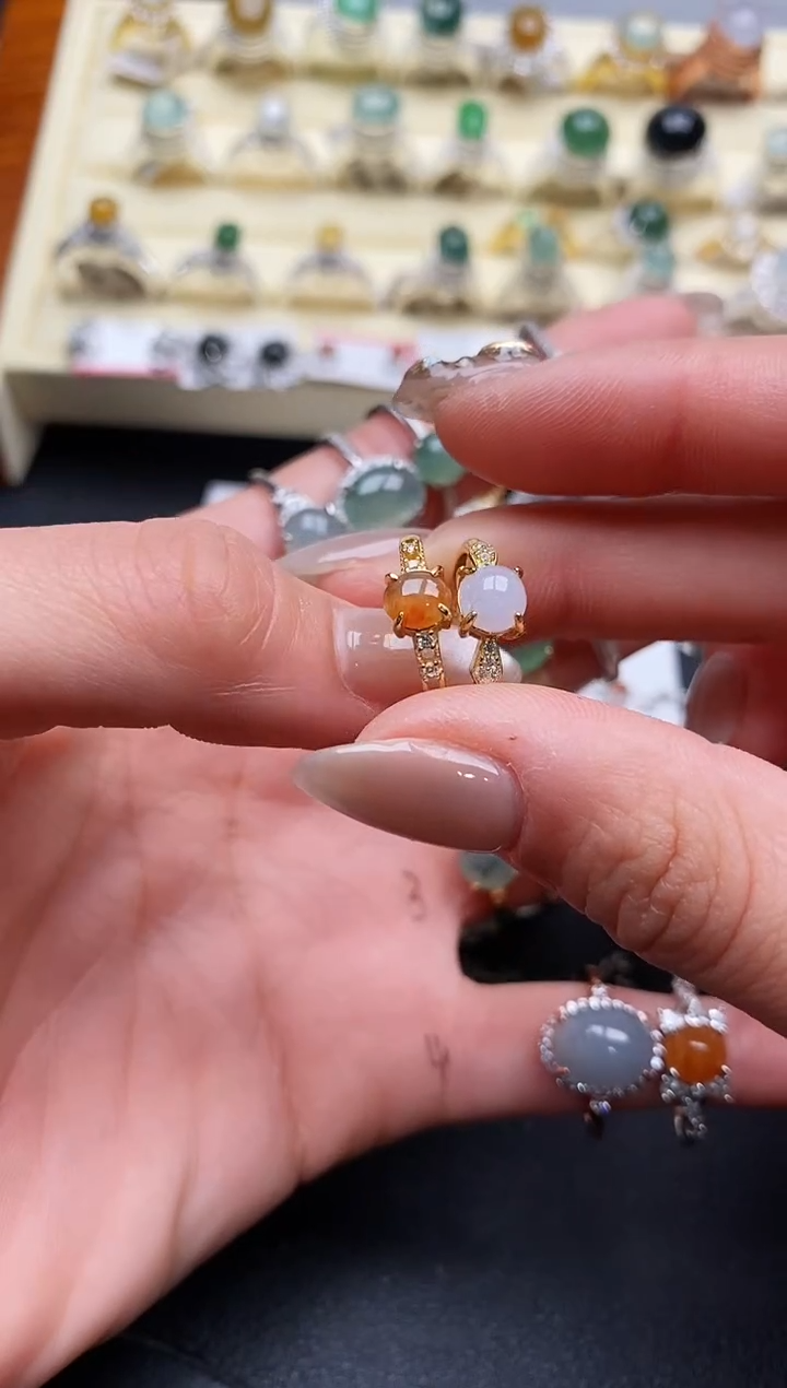 【闪购商品】翡翠戒指银S925镶嵌缅甸翡翠2  9+4