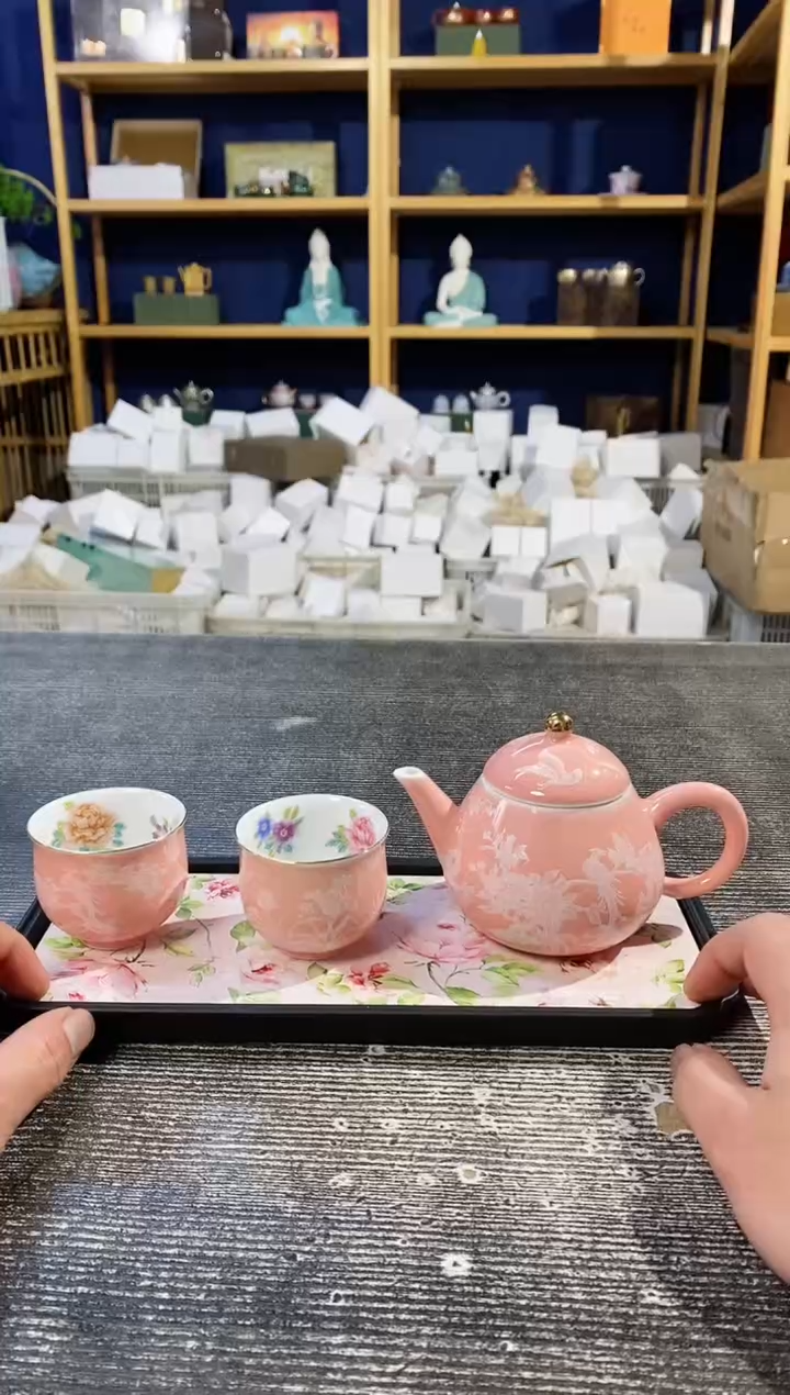 【闪购商品】其他山陶物瓷堆白梨壶+2杯+粉盘